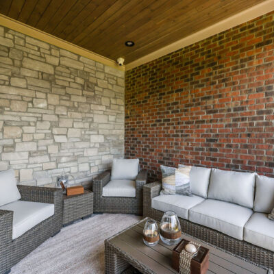 Cigar Porch With Electric Screen And Slider Door, Wood Paneled Ceiling Off Home Office