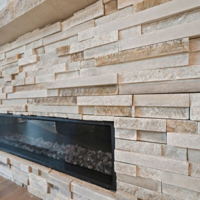 Stone Linear Fireplace With Mantel