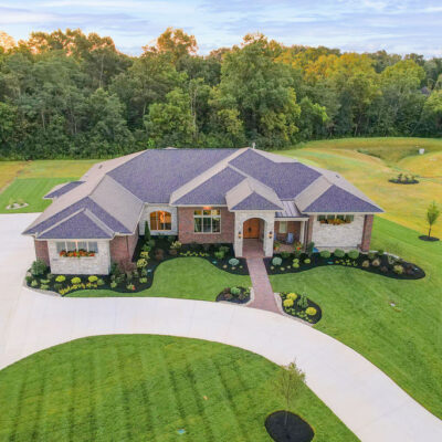 Wieland Builders Homearama 2026 Low Pitch Roof Lines with Stone and Brick Exterior
