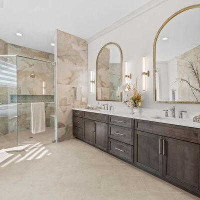 Oversized Shower on Primary Bathroom With Double Vanity and Free Standing Tub