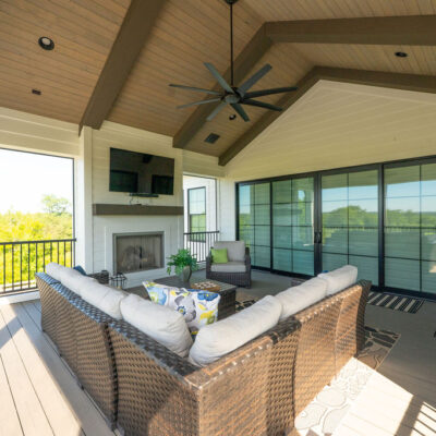 Covered Screened-in Porch With Fireplace