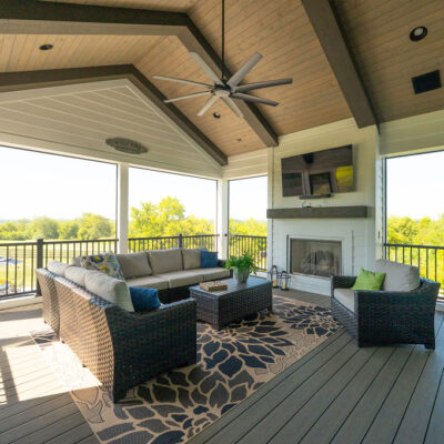 Covered Screened-in Porch With Fireplace