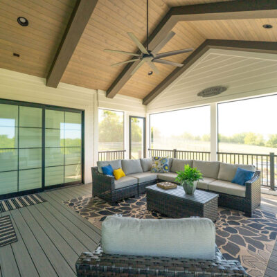 Covered Screened-in Porch With Fireplace