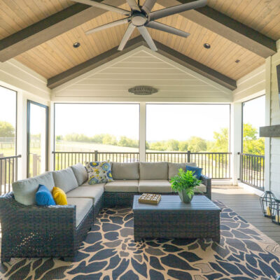 Covered Screened-in Porch With Fireplace